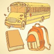 Sketch backpack book and school bus N3