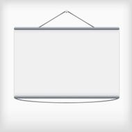 White projection screen hanging from wall