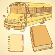 Sketch school bus book and notebook