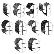 Futuristic shapes 3d numbers set with hand drawn lines texture N2