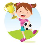 Soccer girl holding gold trophy N2