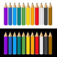 Set of Color Pencils on White and Black Background Vector