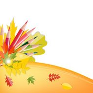 Back to School Background with Leaves and Pencils Vector Illust N2