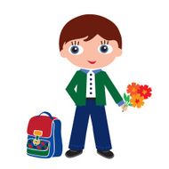 Schoolboy with schoolbag and flowers Vector illustration N2