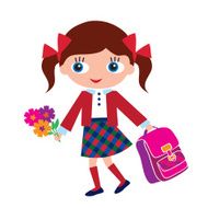 Schoolgirl with schoolbag and flowers Vector illustration N2