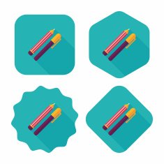 Pencil and pen flat icon with long shadow eps10 N8
