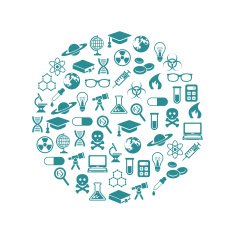 science icons in circle