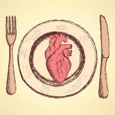 Sketch human heart on the plate in vintage style