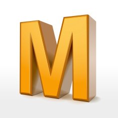 golden 3d alphabet M