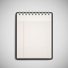 open checked notebook isolated on grey
