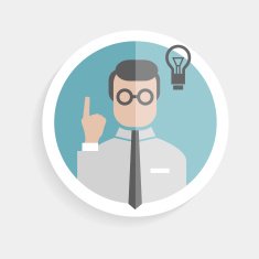 Vector round paper icon researcher successful man