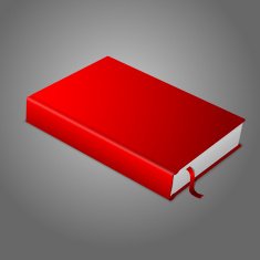Realistic red blank hardcover book with bookmark