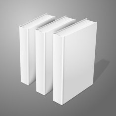 Realistic three standing white blank hardcover books Isolated on background
