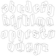 Black and white 3d font single color simple letters alphabet