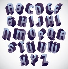 3d bold and big font monochrome dimensional alphabet N2