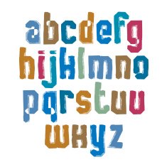 Multicolored handwritten lowercase letters brush typescript N2