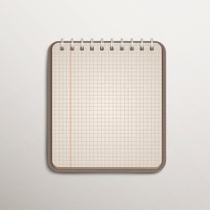 open checked brown notebook over white