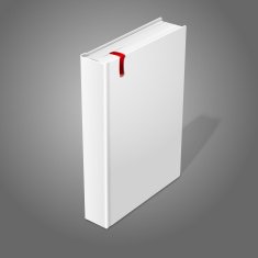 Realistic standing white blank hardcover book with red bookmark Isolated