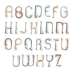 Vector capital letters set hand-drawn bright script N2