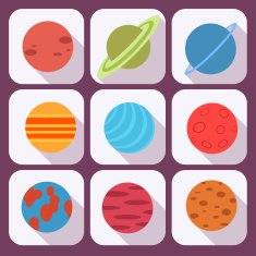 Solar system and space objects Vector set in flat style