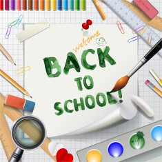 Welcome Back to school background or card with rulers pencils N3