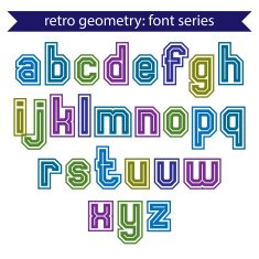 Double lines geometric font with outline colorful letters