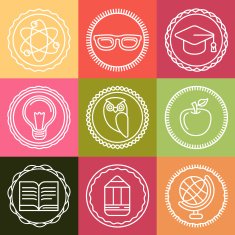 Vector education icons and logos in outline style