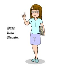Glasses girl with big book vector doodle N2
