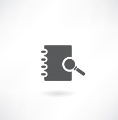 note pad with a magnifying glass icon