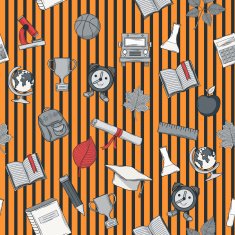 School seamless pattern on striped bacground N2