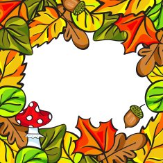 Autumn background with leaves oaks mushrooms