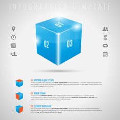 Abstract 3D shiny cube and gray icons - infographics template