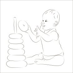 Baby playing with a pyramid sketch N2