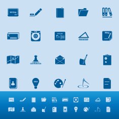 Writing related color icons on blue background