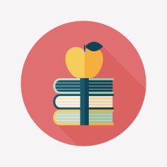 Books tower with apple flat icon long shadow eps10 N6