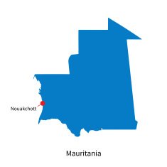 Detailed vector map of Mauritania and capital city Nouakchott