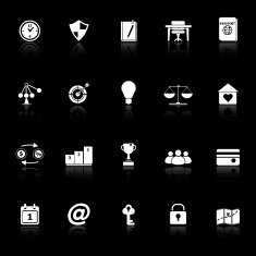 Thinking related icons with reflect on black background