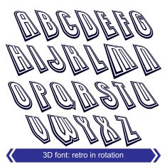Outlined rotated vector font monochrome lined letters set