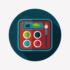 Palette with paint brush flat icon long shadow eps10 N6