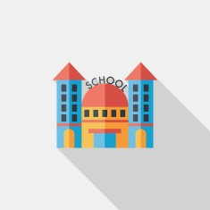 School building flat icon with long shadow eps10 N23
