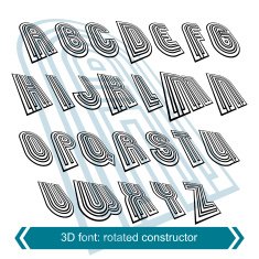 3d retro font in rotation stylish vector letters design