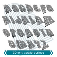 3d retro typeset with lines in rotation vector uppercase