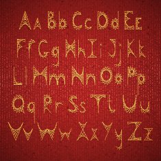 Vector English alphabet embroidered on cardboard