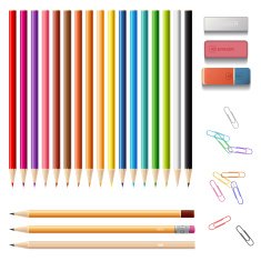 Wooden colorful sharp pencils set with erasers and push clips