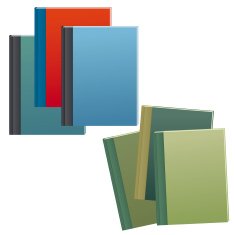 Set of blue and brown text books with hard covers