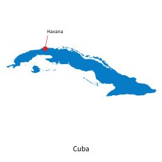 Detailed vector map of Cuba and capital city Havana