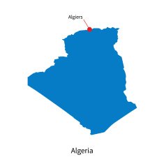 Detailed vector map of Algeria and capital city Algiers