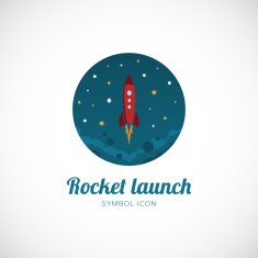 Rocket Launch Vector Concept Symbol Icon or Logo Template