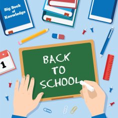 Back to School Flat Style Vector Background With Chalk Blackboard