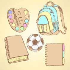 Sketch backpack watercolors football ball book and notebook